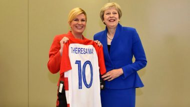Kolinda Grabar Presents No.10 Jersey to British Prime Minister Theresa May, Is this the Reason Why England Lost to Croatia in the 2018 FIFA World Cup Semi-Final?