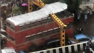 BEST Double-Decker Bus Crashes Into Overhead Railing Near Kalina University Amid Heavy Rains in Mumbai; Watch Video