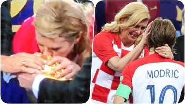 Croatian President Kolinda Grabar-Kitarovic Kisses the World Cup Trophy After Hugging Spree Despite France Winning the 2018 FIFA Final; View Pic