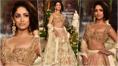 Yami Gautam Looks Stunning in Gold Lehenga with Delicate Floral Embroidery During India Couture Week 2018 (View Pics)