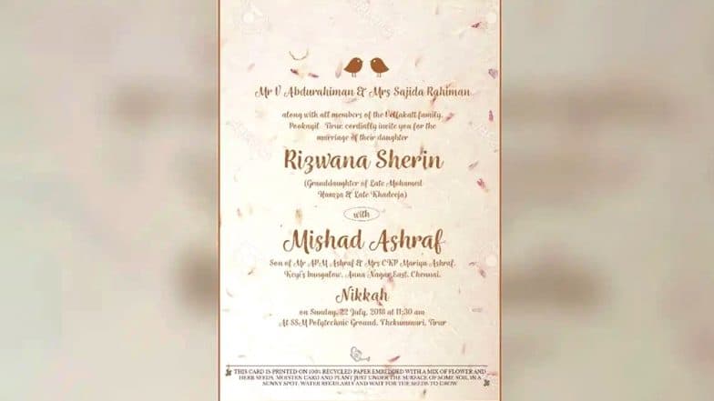 Eco-friendly Wedding Cards Kerala MLA s Daughter Wedding