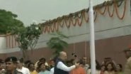 National Flag Falls While Amit Shah Hoists it During Independence Day Event, Congress Slams BJP Chief For Disrespecting Tricolour - Watch Video
