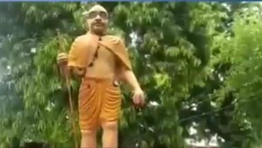 Mahatma Gandhi Statue Painted Saffron in Shahjahanpur of Uttar Pradesh