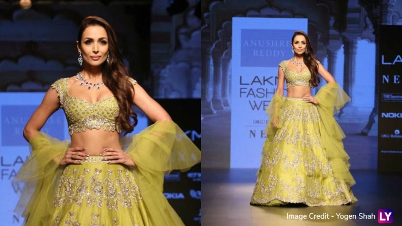 Lakme Fashion Week 2018: Malaika Arora Khan Looks MARVELOUS in a Lime Green Lehenga by Anushree Reddy – View Pics
