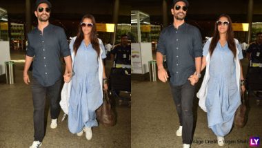 Pregnant Couple Neha Dhupia And Angad Bedi Are All Smiles At The Airport - View Pics