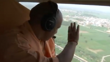 Video of Yogi Adityanath Waving From Helicopter Surveying Security Arrangements on Kawad Yatra Route Makes Twitterati Wonder Who Can See It?