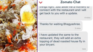 Zomato Executive Adds a Roasted Fly on Biryani Order in Delhi, After Woman Complains Against It