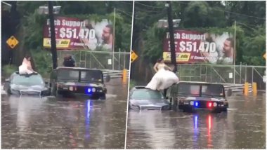 Bogota Police Rescue Bride, Groom From Flooded Car on Their Wedding Day; Watch Video