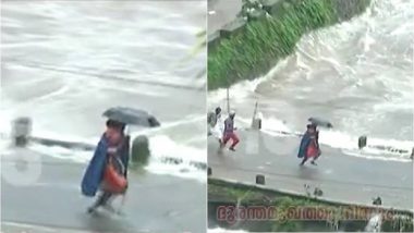 Watch Video: Seconds Before Cheruthoni Bridge in Kerala Goes Under Water, Rescue Worker Runs Across it With Child in Arms