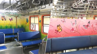 CR Paints Mumbai Local Train's Womens' Compartment With Colourful Art, Twitter Says It Will Soon Turn Red Due to Paan Stains