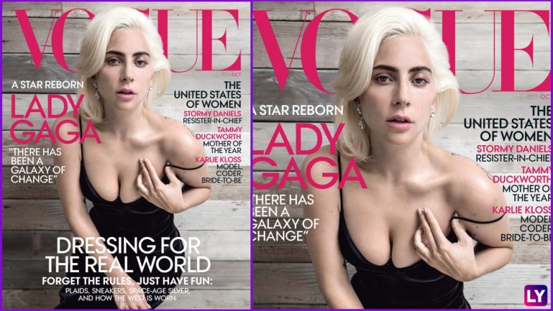 Lady Gaga’s Cleavage Spills Out in a Tight Boob-Baring Little Black Dress on Vogue October 2018 Magazine Cover (See Pics)