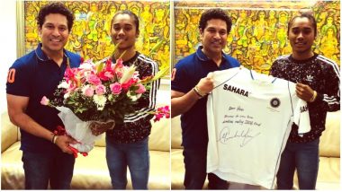 Hima Das Meets Sachin Tendulkar: Indian Sprinter Gifted a Signed Jersey by Master Blaster As Duo Exchange Greetings on Twitter! (View Pics)