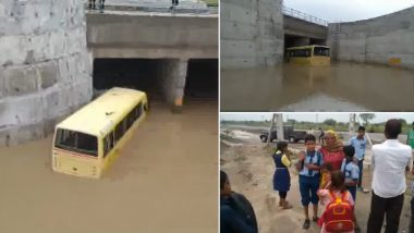 Rajasthan: Another School Bus Gets Stuck in Flooded Underpass, This Time in Ajmer; Students Rescued Using JCB; Watch Video