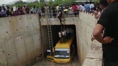 Rajasthan Rains: Locals in Sikar Rescue Children From School Bus Stranded in Flooded Underpass; Watch Video