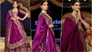 Sonam Kapoor Looks Like a 'Maharani' in Eggplant Purple Lehenga As She Walks the Ramp for a Jewellery Event in Delhi (See Pics)