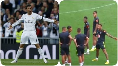 Neymar Jr COPIES Cristiano Ronaldo’s Goal Celebration Style (Watch Video)