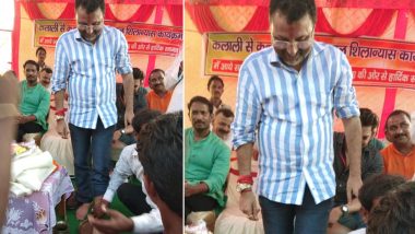 BJP Worker Washes Feet of Godda MP Nishikant Dubey, Drinks Same Water; Watch Video