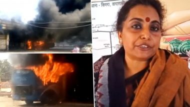 Varanasi: Woman Sets Bus on Fire on Being Stopped From Meeting PM Narendra Modi And UP CM Yogi Adityanath; Watch Video