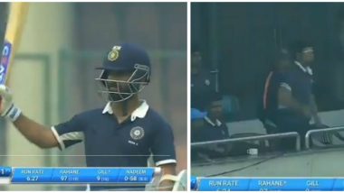 Deodhar Trophy 2018: Ajinkya Rahane Celebrates Century at 97, Suresh Raina Indicates 3 Runs Pending From Pavilion, Watch Video