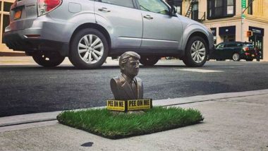 US President Donald Trump Statues Reading 'Pee on Me' Installed at Brooklyn Streets