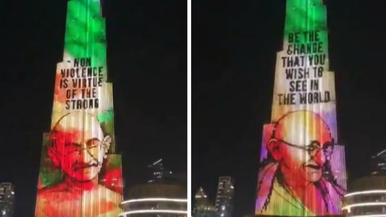 Gandhi Jayanti 2018: Burj Khalifa in Dubai Pays Homage to Bapu With Stunning LED Display, Watch Video