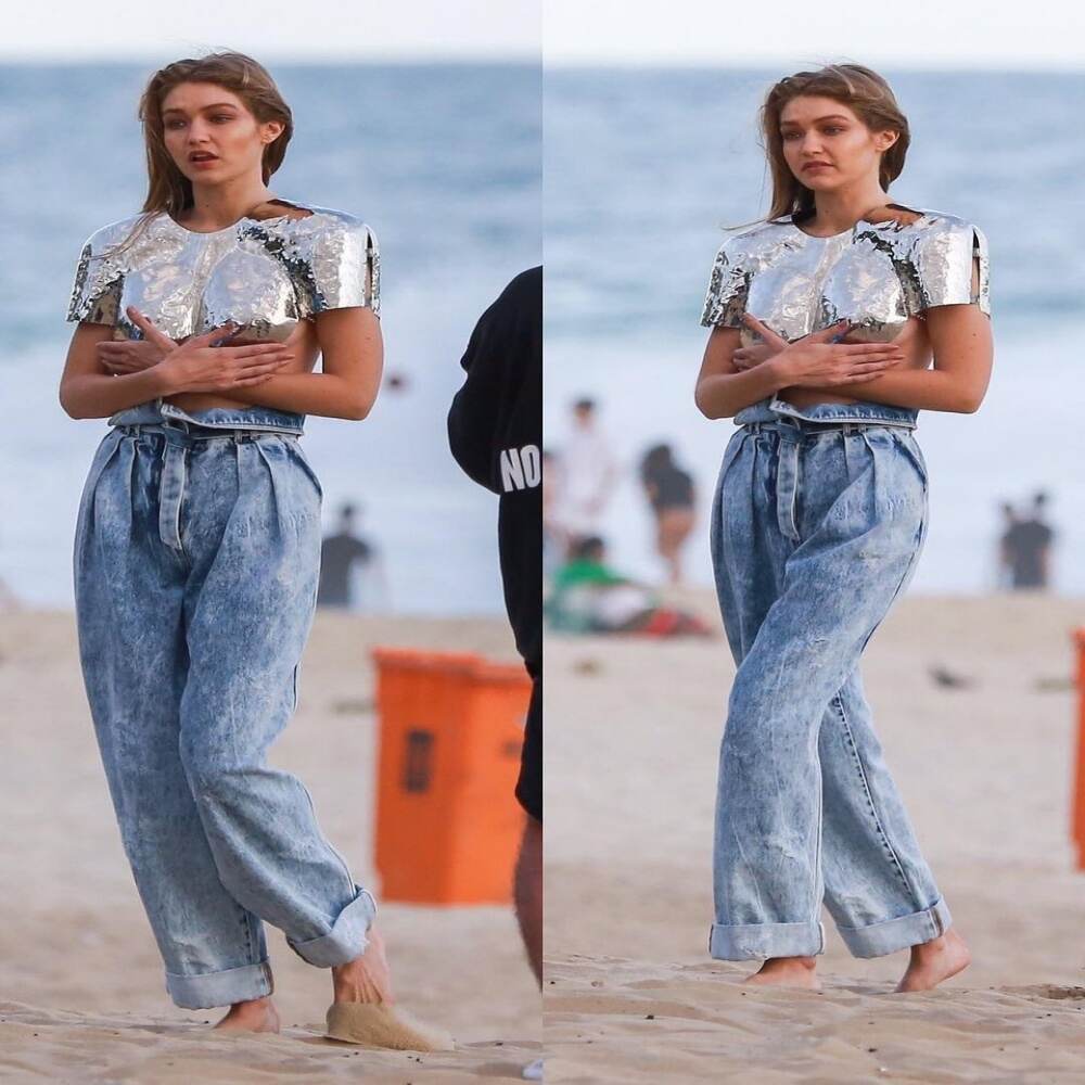 Gigi Hadid Shows Off Major Underboob in Metallic Crop Top and Baggy Pants  for a Latest Photo Shoot (See Pics)