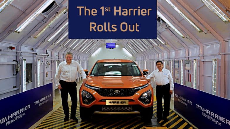 Tata Harrier Rolls Out 1st Production Vehicle From Pune Plant: Watch Pics & Video of New Tata SUV Tata Harrier Rolls Out 1st Production Vehicle From Pune Plant: Watch Pics & Video of New Tata SUV