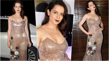 Kangana Ranaut Looks Bold & Fiesty in a Glittery Sequined Dress at Manikarnika's Wrap Up Party, See Sexy Pics