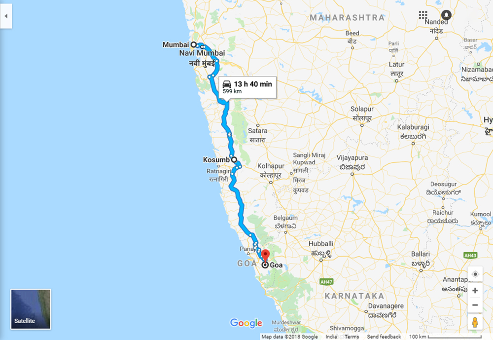 mumbai to goa road trip time