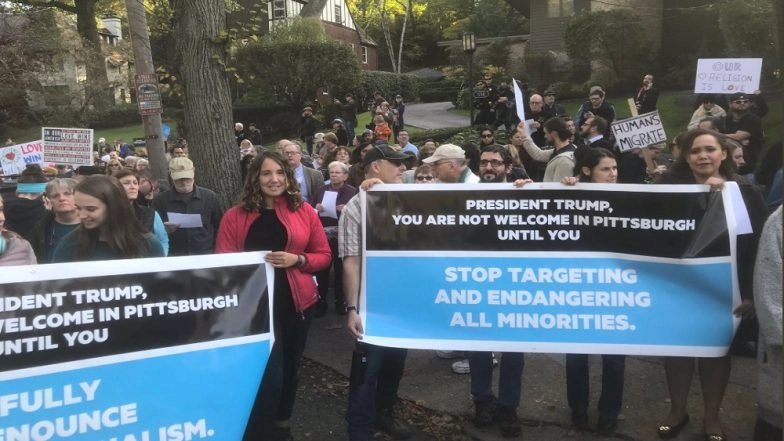 Donald Trump Pays Respects to Pittsburgh Massacre Victims But Is Greeted With Protests