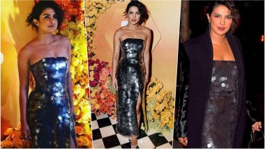 Priyanka Chopra Looks Scintillating in Silver Sequined Monotone Strapless Blouse & Skirt at Launch of Bumble India App in NYC (See Pics)