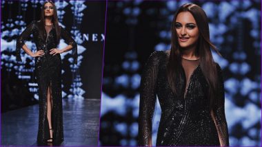 Lotus Make-Up India Fashion Week: Sonakshi Sinha Sets Ramp on Fire in Black Backless Gown by Rohit Gandhi and Rahul Khanna