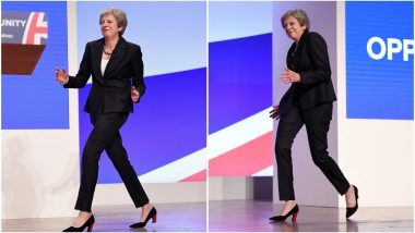 UK Prime Minister Theresa May Grooves to 'Dancing Queen' at Tory Conference (Watch Video)