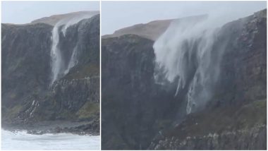 Reverse Waterfall! Storm Callum Causes Water to Go Upwards at Talisker Beach in Scotland (Watch Video)