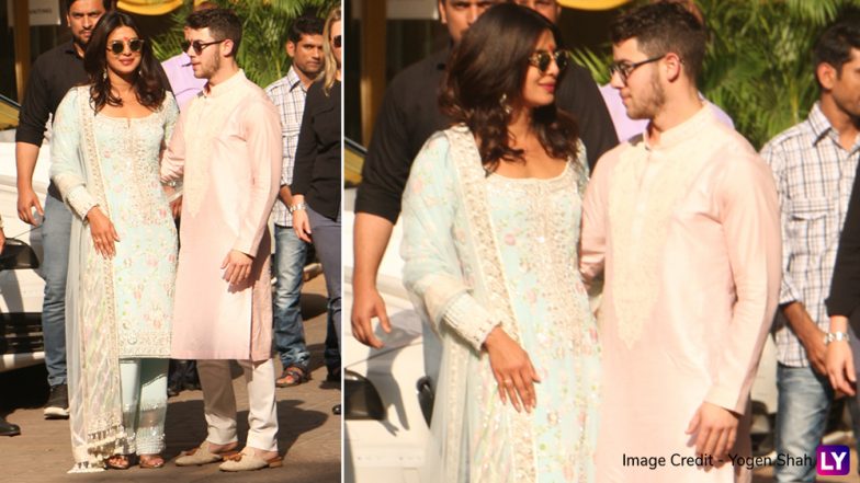 Priyanka Chopra, Nick Jonas and Family Pose in Beautiful Traditional Attires As They Head For Pre-Wedding Puja in Mumbai (View Pics)