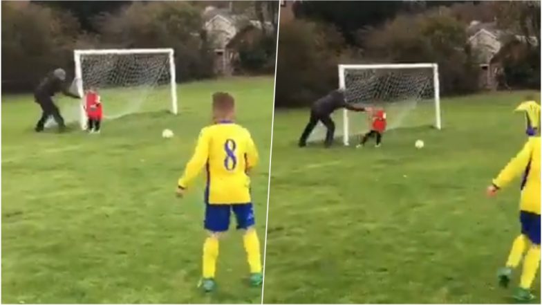 Hilarious Video of Dad Pushing His Goalie Son to Save a Goal During Under-8s Football Match Is Surely Not a Perfect Parenting Lesson
