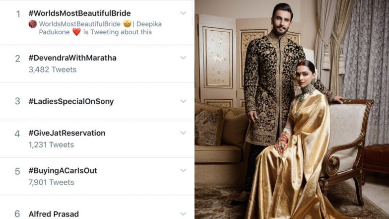 #WorldsMostBeautifulBride: Fans Make Deepika Padukone's Bridal Look a Top Twitter Trend