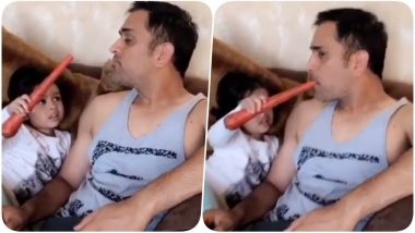 Ziva Dhoni Feeding Carrot to Papa Mahi Will Make You Go Aww (Watch Video)