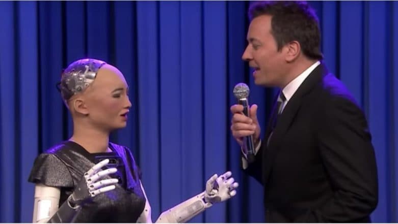 Jimmy Fallon Sings 'Say Something' With Robot Sophia on 'The Tonight Show' (Watch Video) Jimmy Fallon Sings 'Say Something' With Robot Sophia on 'The Tonight Show' (Watch Video)