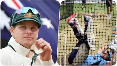 Steve Smith Falls Down While Facing Australian Pacer in the Nets (Watch Video)
