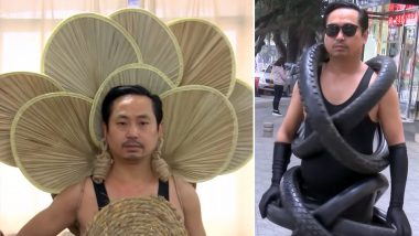 Farmer Creates Clothes From Pipes, Curtains, Bamboo Fans etc and Catwalks in the Streets of China (Watch Viral Video)