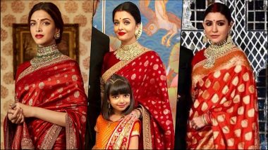 Deepika Padukone, Aishwarya Rai Bachchan & Anushka Sharma: Who Nailed the Red Sabyasachi Saree Look Better? See Pics & VOTE