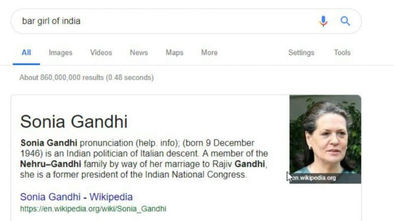 Image result for Google search results related to Sonia Gandhi going viral on social media