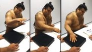Japanese Sumo Wrestler Takayasu Akira Signs Autograph With His Palm in a Bizarre Fashion: Watch Viral Videos