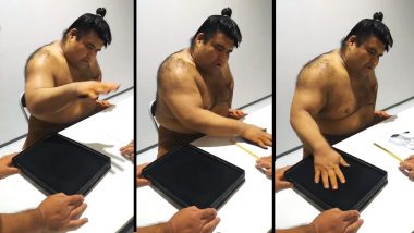 Japanese Sumo Wrestler Takayasu Akira Signs Autograph With His Palm in a Bizarre Fashion: Watch Viral Videos