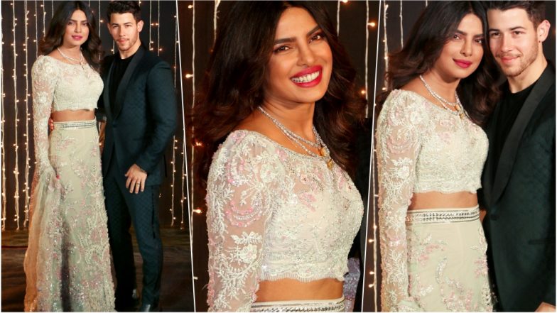 Priyanka Chopra Looks Ravishing in Abu Jani Sandeep Khosla&rsquo;s Pastel Lehenga for Her Third Reception in Mumbai for Bollywood Celebs, See Pics