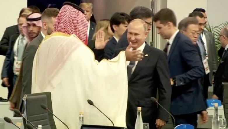 Vladimir Putin, Saudi Crown Prince Salman's 'High Five' at G20 Summit Goes Viral, Leaves Pro-Khashoggi Voices Fuming Vladimir Putin, Saudi Crown Prince Salman's 'High Five' at G20 Summit Goes Viral, Leaves Pro-Khashoggi Voices Fuming