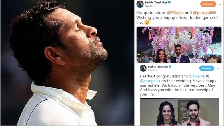 Sachin Tendulkar Makes a Blunder While Wishing Saina Nehwal & P Kashyap on Their Marriage; Shares Kidambi Srikanth’s Photo with the Bride!