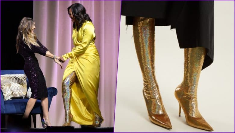 michelle obama gold thigh high boots