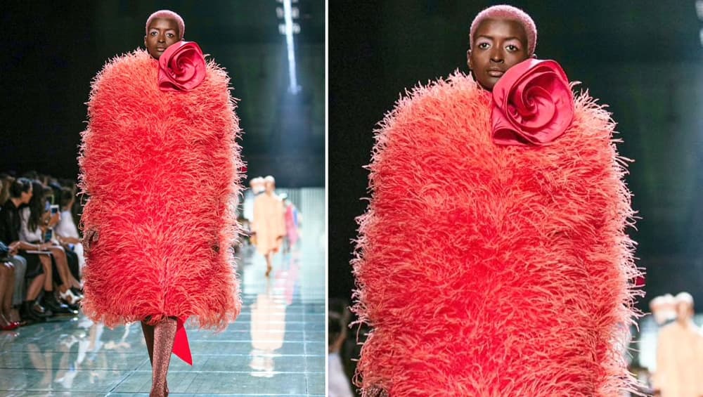 A fuzzy coat in coral from Marc Jacobs 2019 collection A fuzzy coat in coral from Marc Jacobs 2019 collection